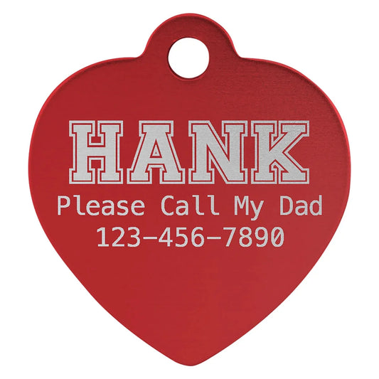 Red 1" x 1" Laserable Anodized Aluminum Heart Pet Tag
