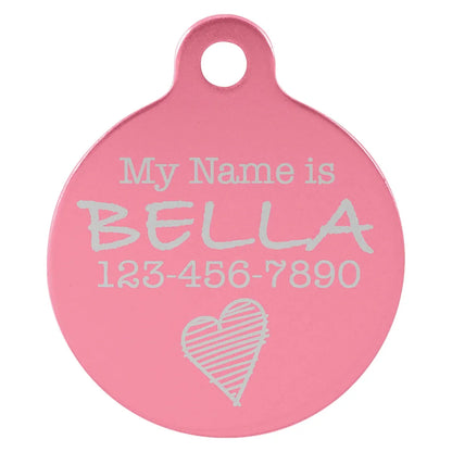 Pink 1" Laserable Anodized Aluminum Round Pet Tag with Tab