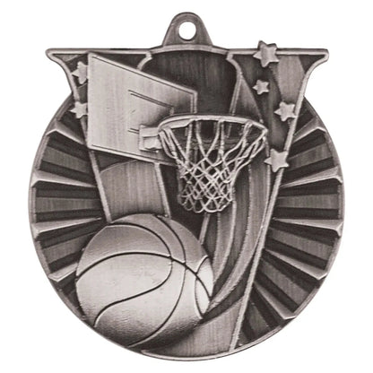 Antique Silver 2" Basketball Victory Medal
