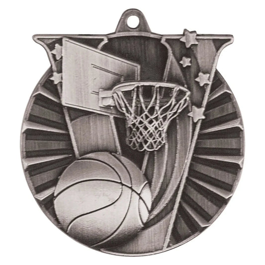 Antique Silver 2" Basketball Victory Medal