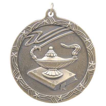 Antique Gold 2 1/2" Lamp of Knowledge Shooting Star Medal