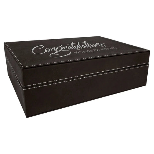 Black/Silver 12 1/4" x 8 1/4" Laserable Leatherette Premium Gift Box
