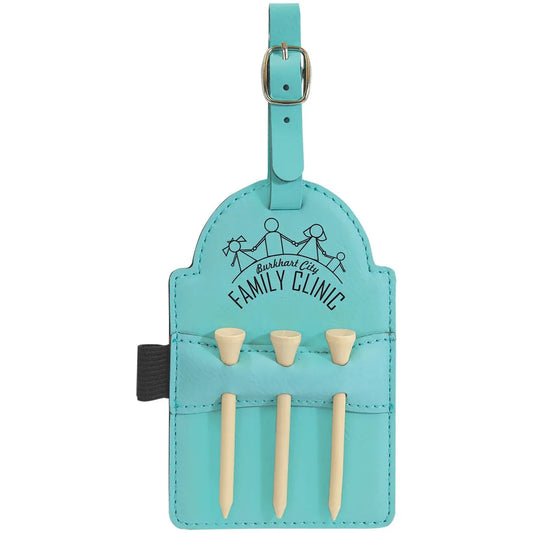 Teal 5" x 3 1/4" Laserable Leatherette Golf Bag Tag with 3 Wooden Tees