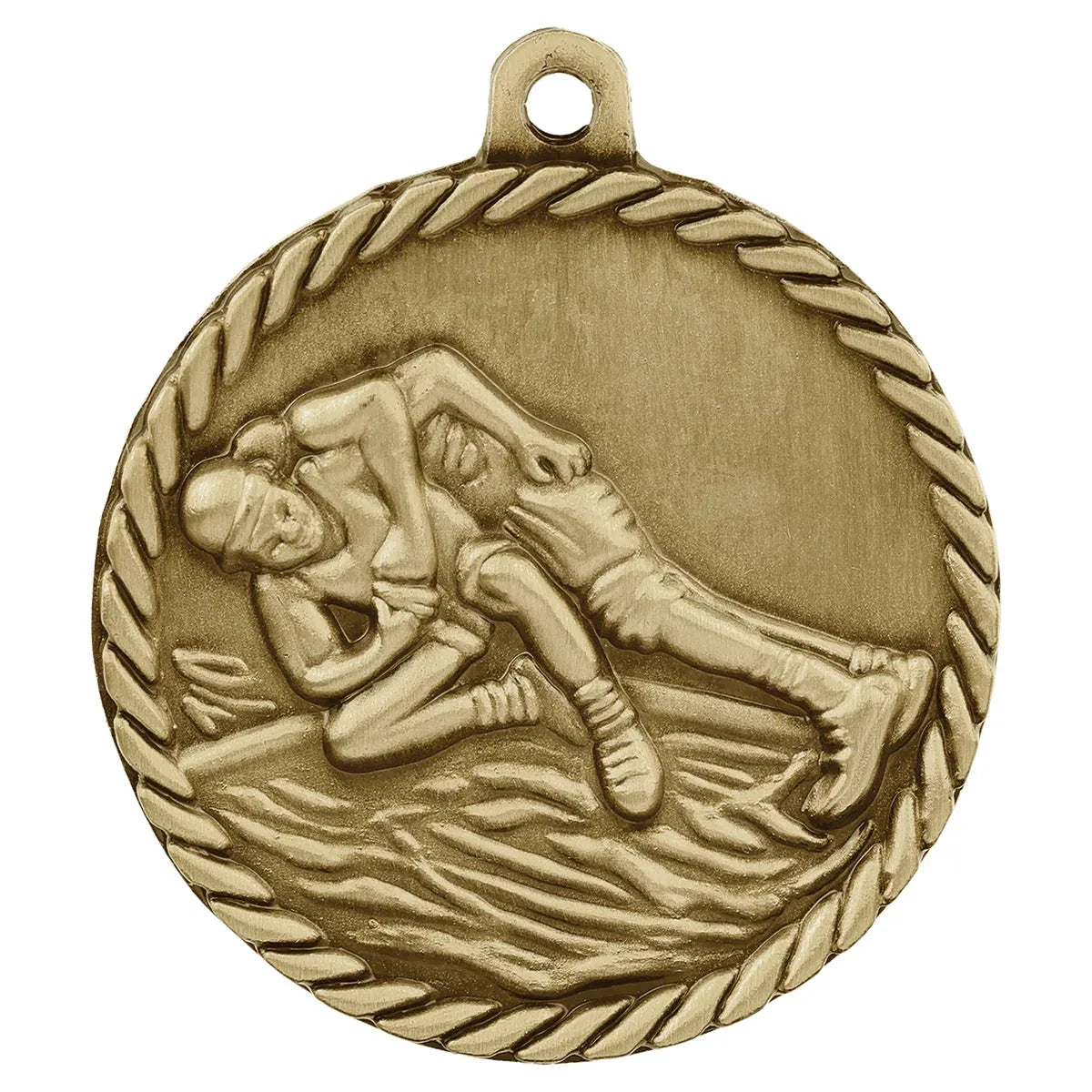 Antique Gold 2" Wrestling High Relief Medal