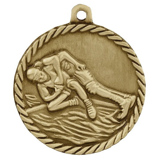 Antique Gold 2" Wrestling High Relief Medal