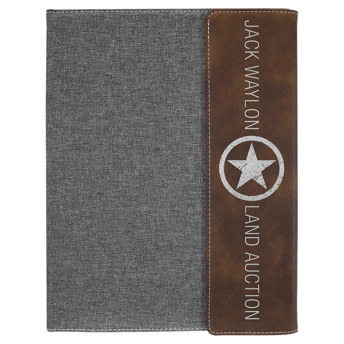 Rustic/Silver Laserable Leatherette/Gray 9 1/2"x12" Canvas Portfolio w/Notepad