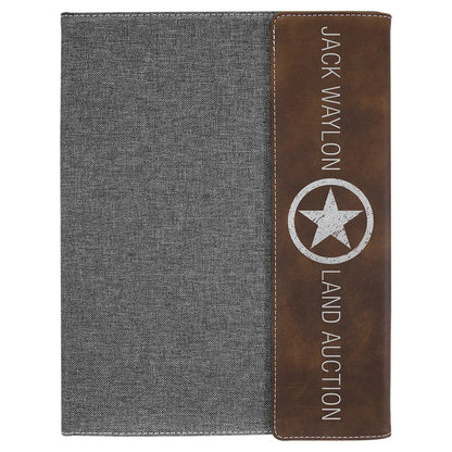 Rustic/Silver Laserable Leatherette/Gray 9 1/2"x12" Canvas Portfolio w/Notepad