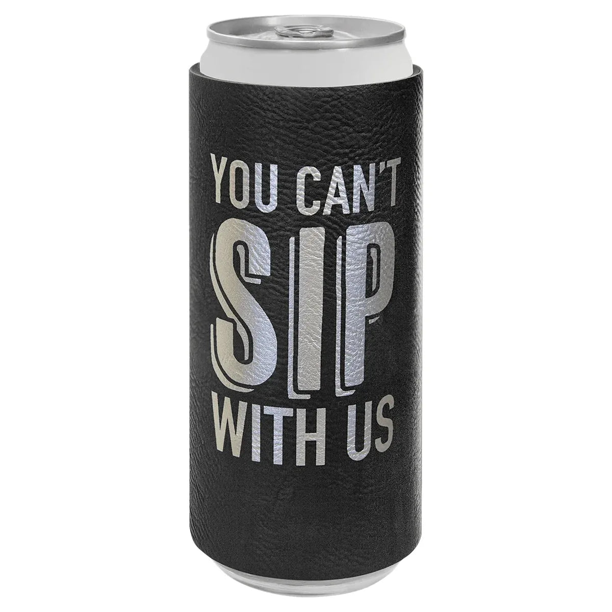 Black/Silver Laserable Leatherette Slim Beverage Holder