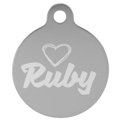 Silver 1 1/4" Laserable Anodized Aluminum Round Pet Tag with Tab