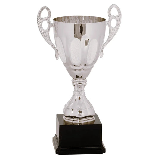 Silver 11" Completed Metal Cup Trophy on Plastic Base
