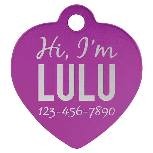 Purple 1 1/4" x 1 1/4" Laserable Anodized Aluminum Heart Pet Tag
