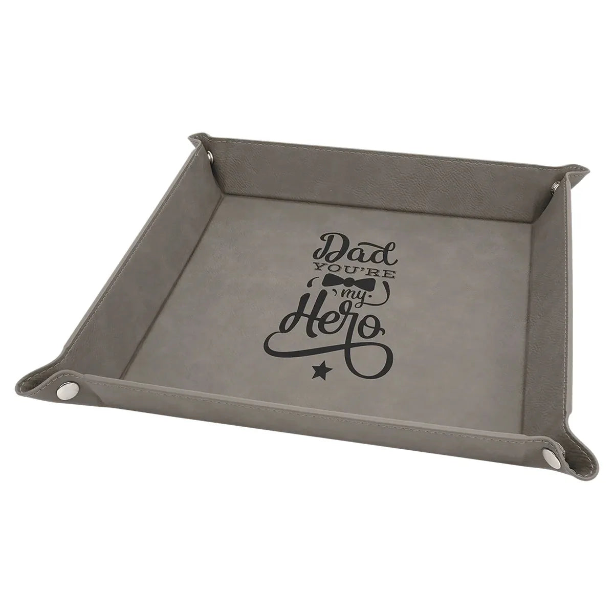 Gray Laserable Leatherette Snap Up Tray with Silver 9" x 9" Snaps