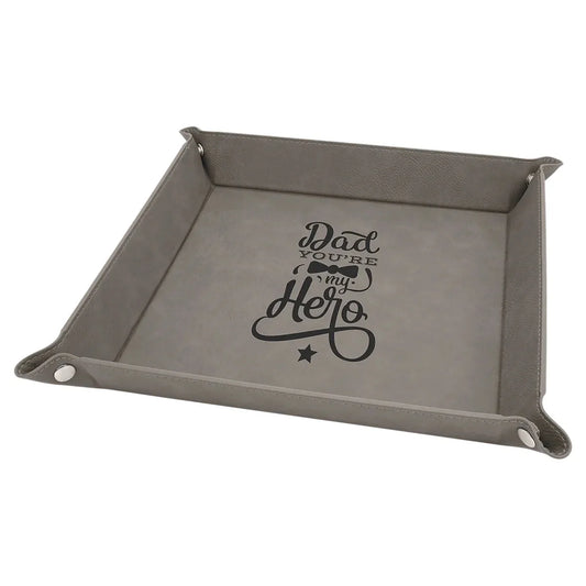 Gray Laserable Leatherette Snap Up Tray with Silver 9" x 9" Snaps