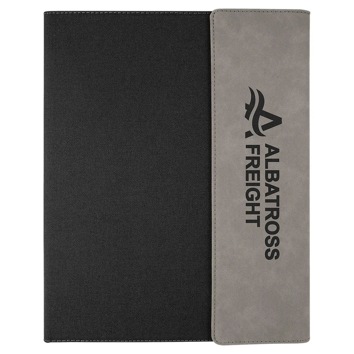9 1/2" x 12" Gray Laserable Leatherette / Black Canvas Portfolio w / Notepad