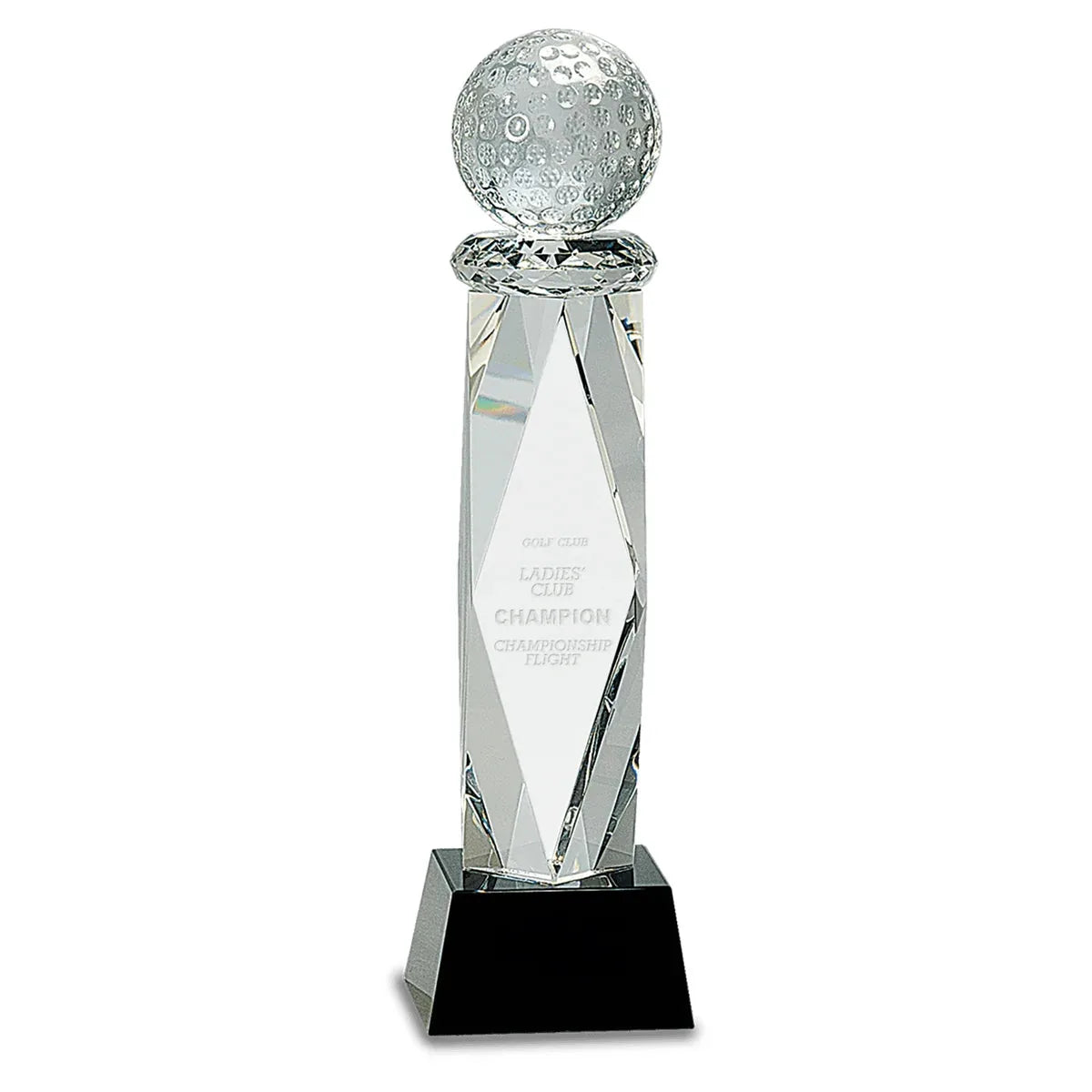 10 3/4" Clear Crystal Golf Ball on Facet Column w/Black Base