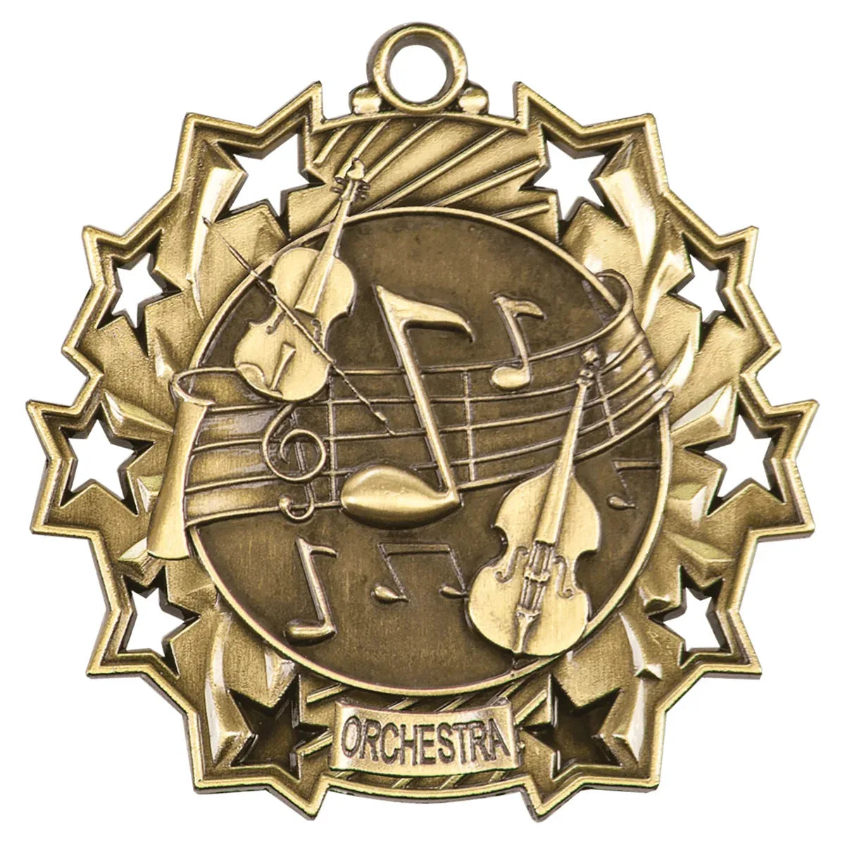 Antique Gold 2 1/4" Orchestra Ten Star Medal