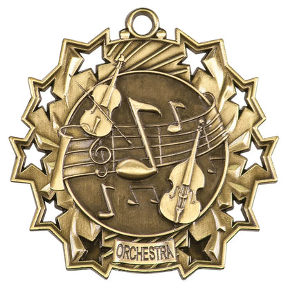 Antique Gold 2 1/4" Orchestra Ten Star Medal