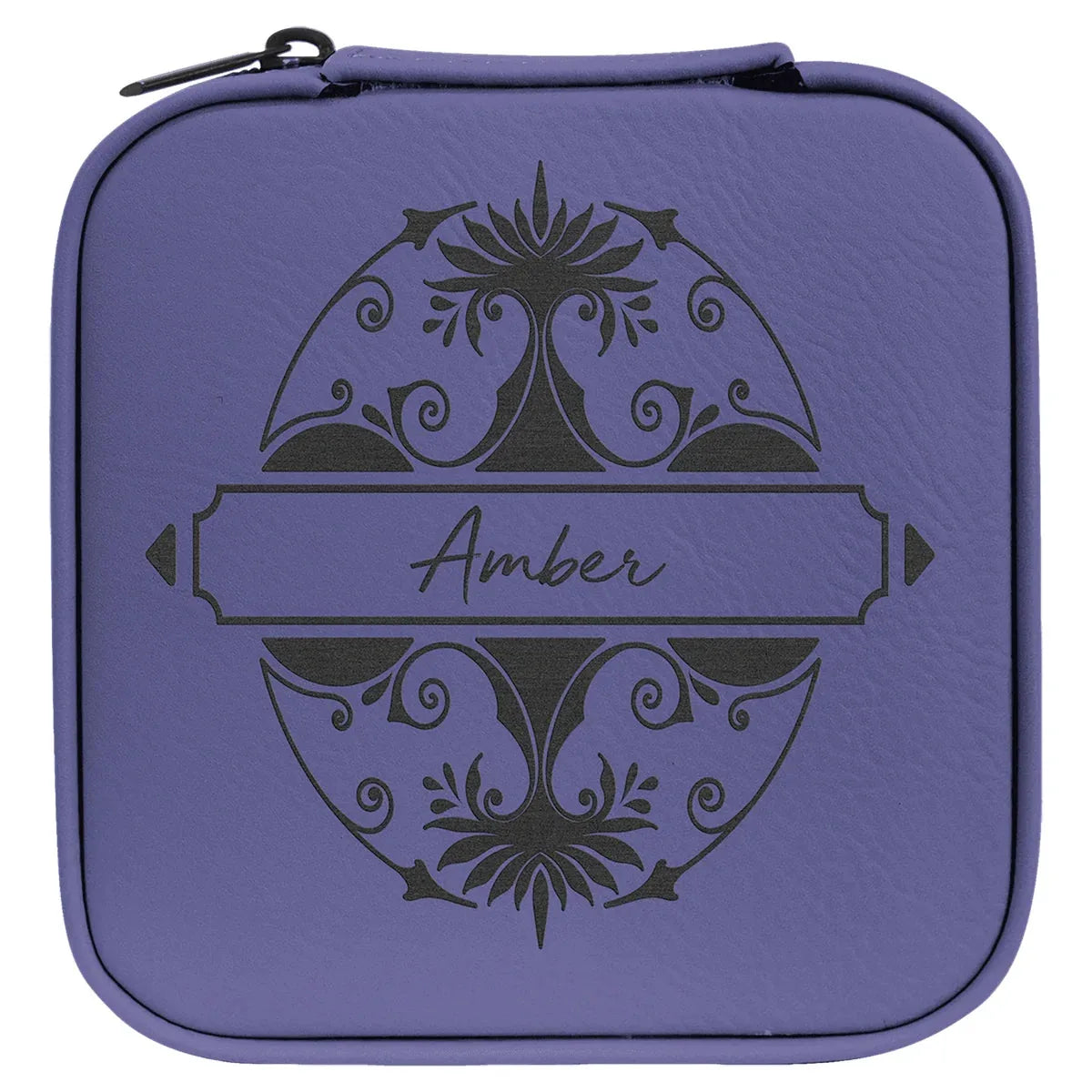 Purple/Black Laserable Leatherette Travel Jewelry Box with Black 4" X 4" Lining