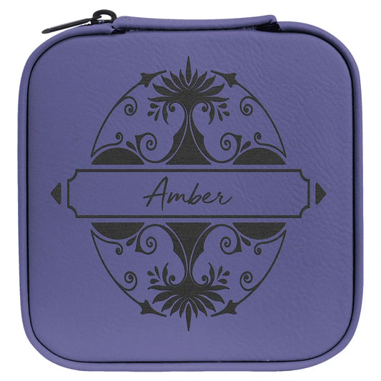 Purple/Black Laserable Leatherette Travel Jewelry Box with Black 4" X 4" Lining
