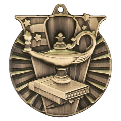 Antique Gold 2" Lamp of Knowledge Victory Medal