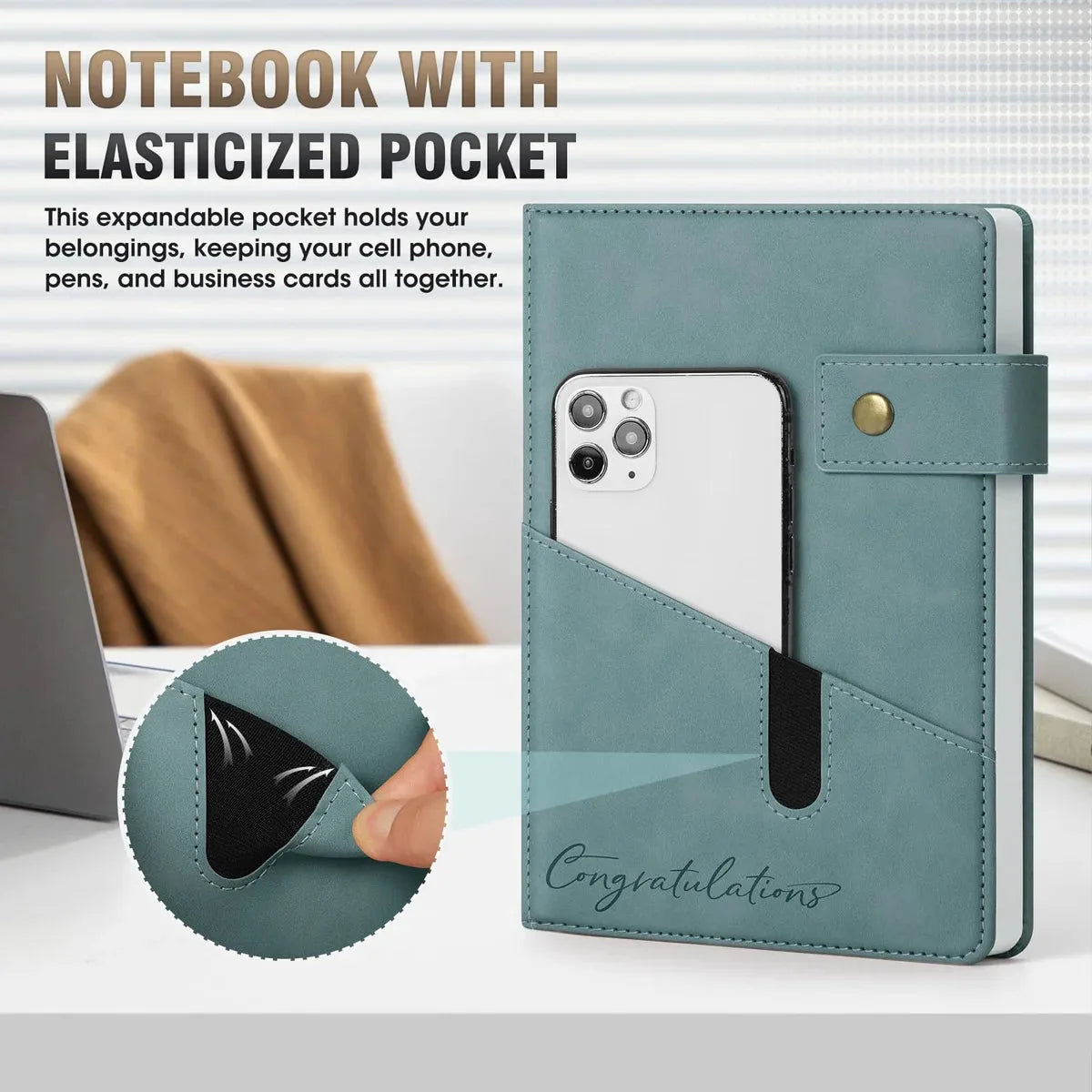 ENOMY Personalized Notebook A5 Leather Custom Notebook with Logo & Text Daily Journal for Men Women Hardcover Notebook for Business, Work, College, Idea Gift — Custom Branded Journal | Laser Engraved - Image 7