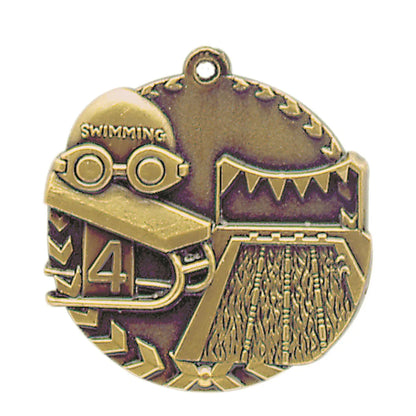 Antique Gold 1 3/4" Swimming Millennium Medal