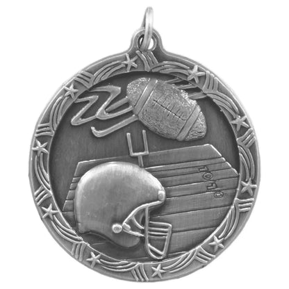 Antique Silver 1 3/4" Football Shooting Star Medal
