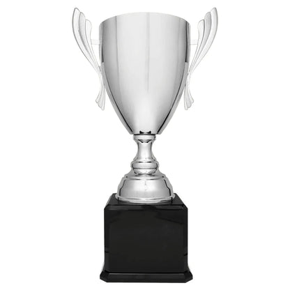 Silver Completed Metal Cup Trophy on Black Royal 2 24 3/4" Piano Finish Base