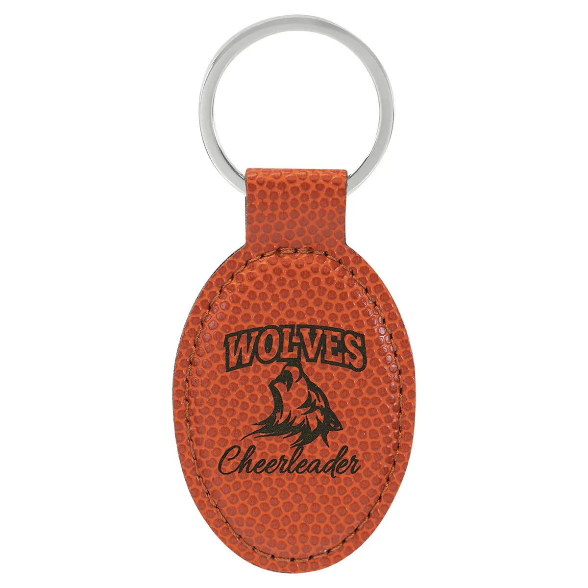 Basketball 3" x 1 3/4" Laserable Leatherette Oval Keychain