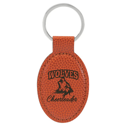 Basketball 3" x 1 3/4" Laserable Leatherette Oval Keychain