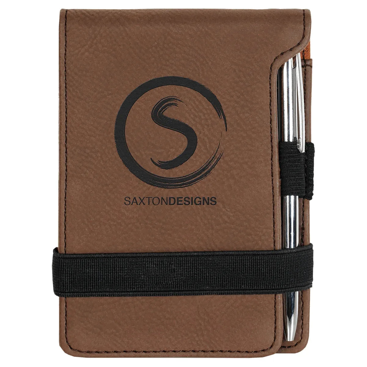 Dark Brown 3 1/4" x 4 3/4" Laserable Leatherette Mini Notepad with Pen