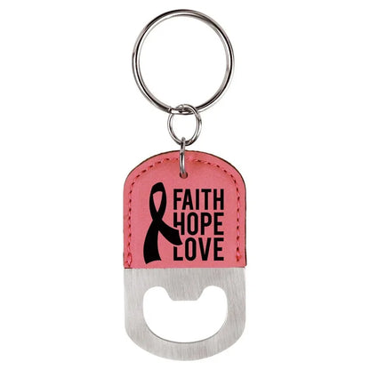 Pink Oval Laserable Leatherette Bottle Opener Keychain