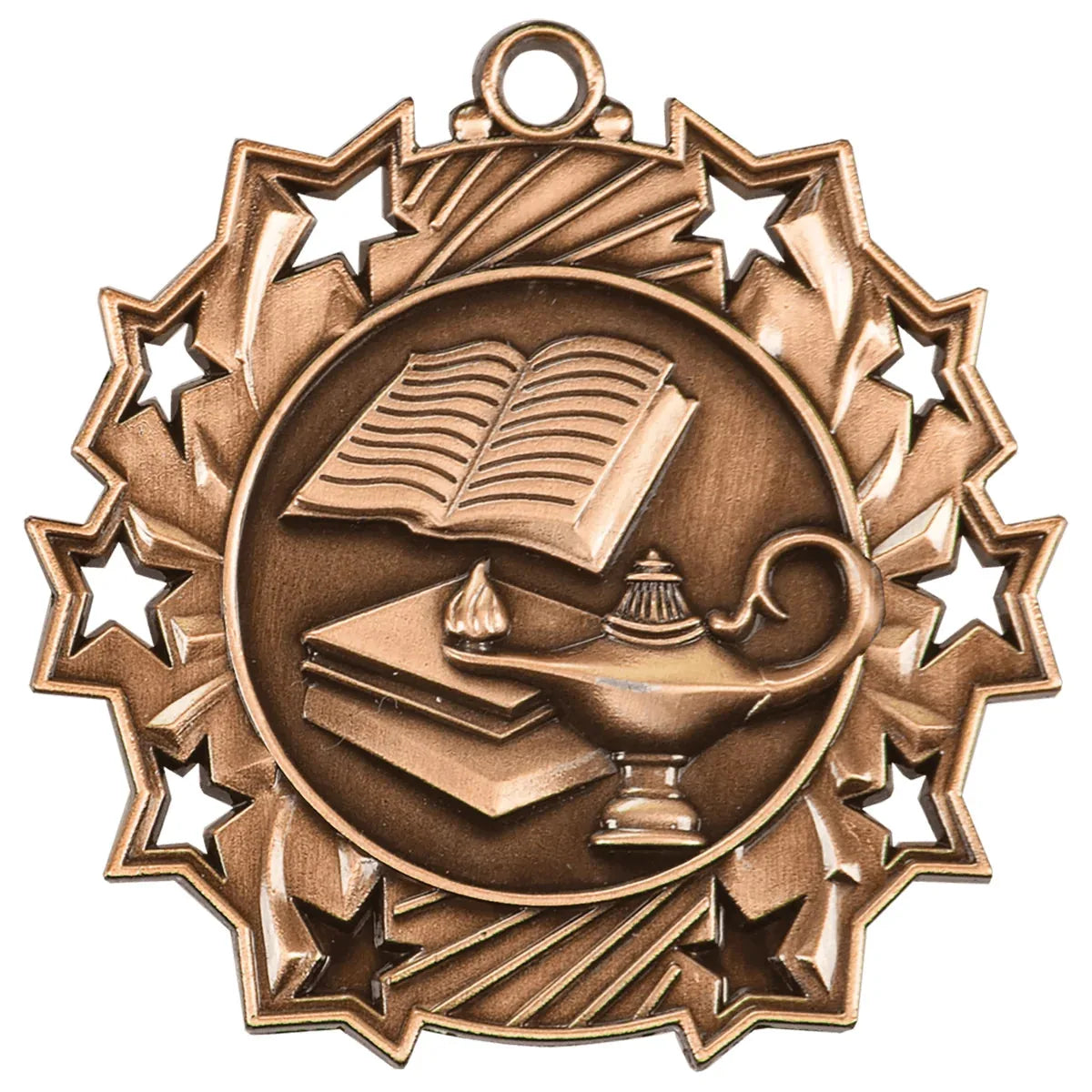Antique Bronze 2 1/4" Lamp of Knowledge Ten Star Medal