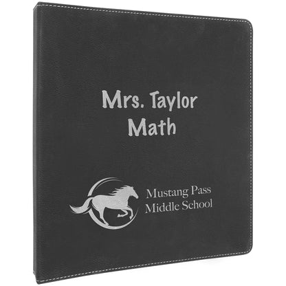 Black/Silver 10 1/2" x 11 1/2" Laserable Leatherette 3 Ring Binder with 1" Slant D Rings