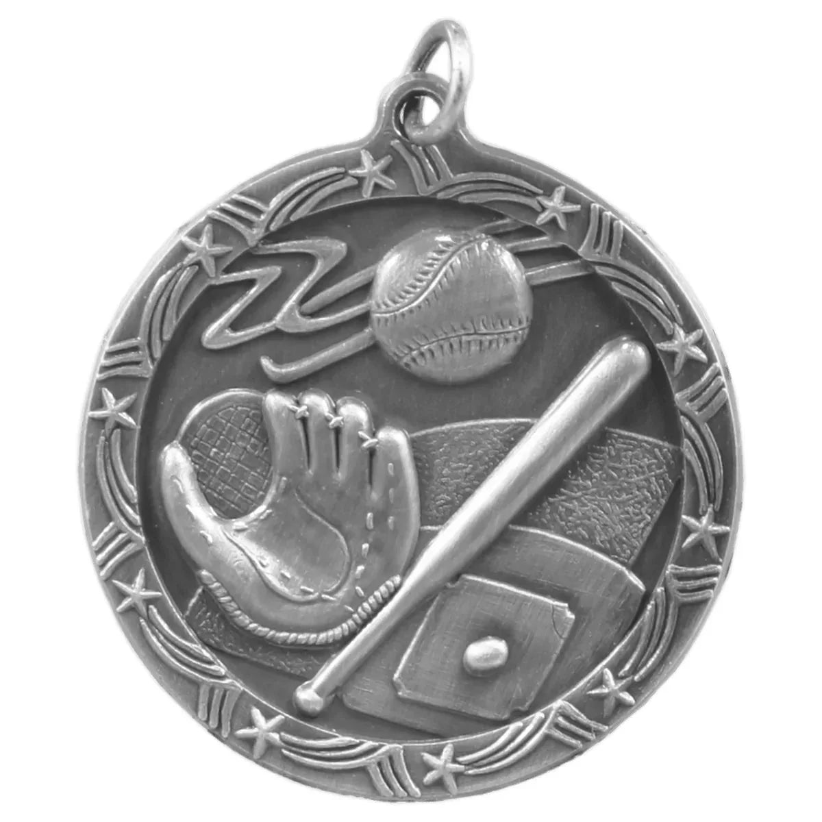 Antique Silver 1 3/4" Baseball/Softball Shooting Star Medal