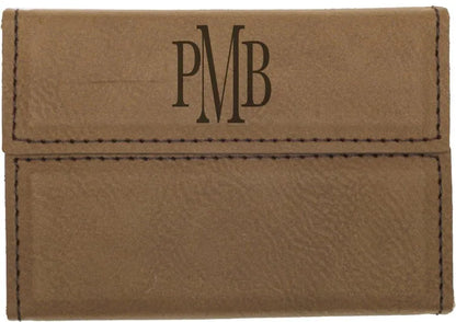 Dark Brown 3 3/4" x 2 3/4" Laserable Leatherette Hard Business Card Holder