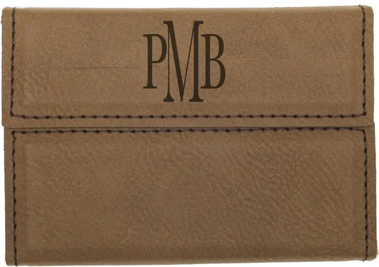 Dark Brown 3 3/4" x 2 3/4" Laserable Leatherette Hard Business Card Holder