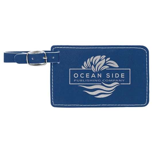 Blue/Silver 4 1/4" x 2 3/4" Laserable Leatherette Luggage Tag