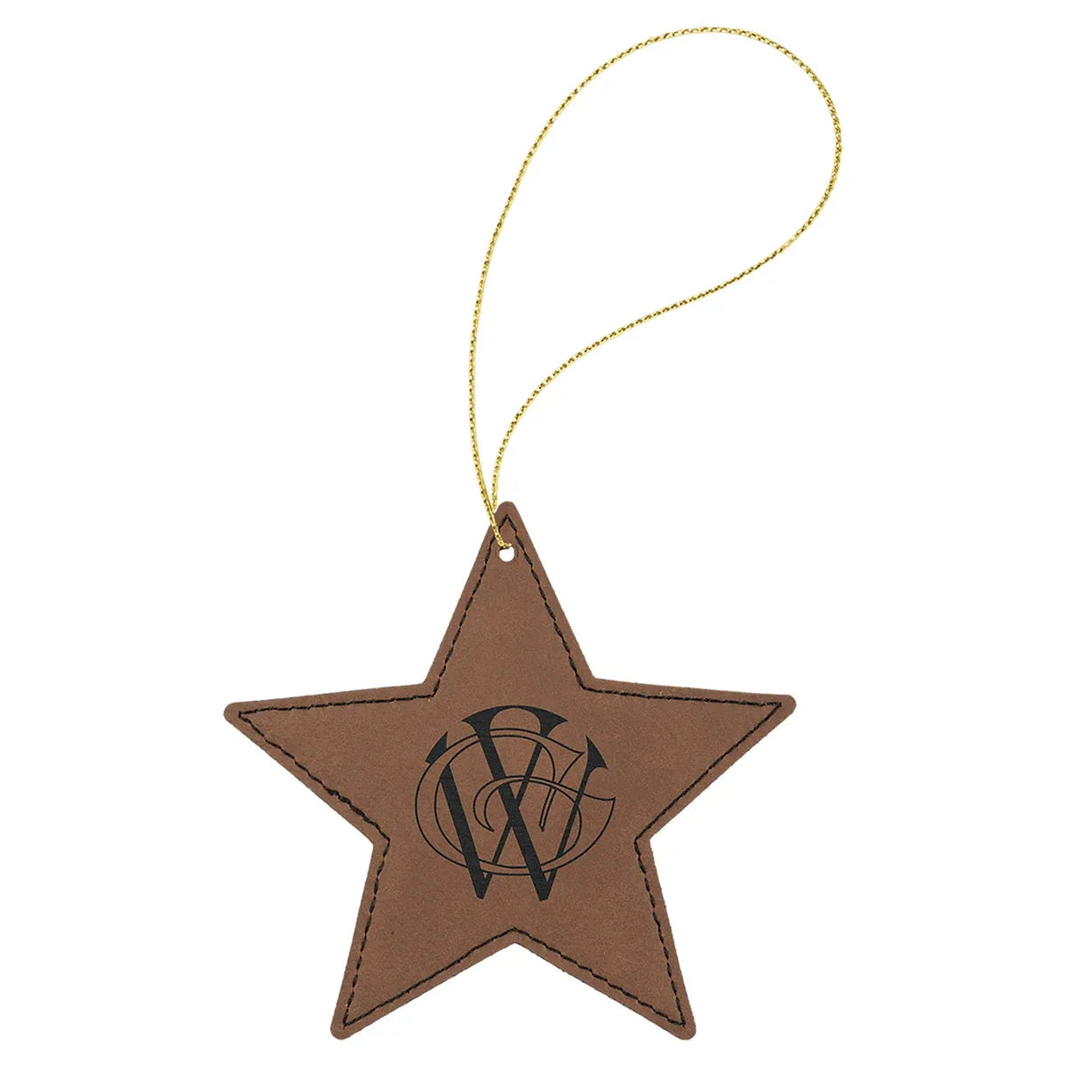 Dark Brown Laserable Leatherette Star Ornament with Gold String