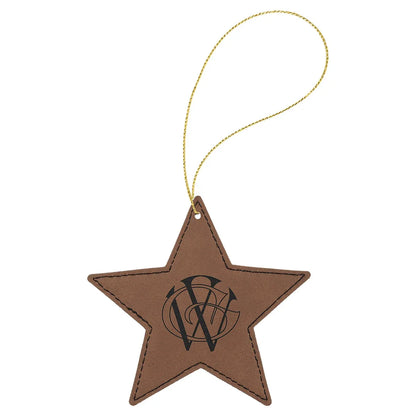 Dark Brown Laserable Leatherette Star Ornament with Gold String