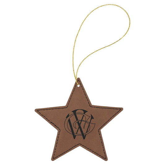 Dark Brown Laserable Leatherette Star Ornament with Gold String