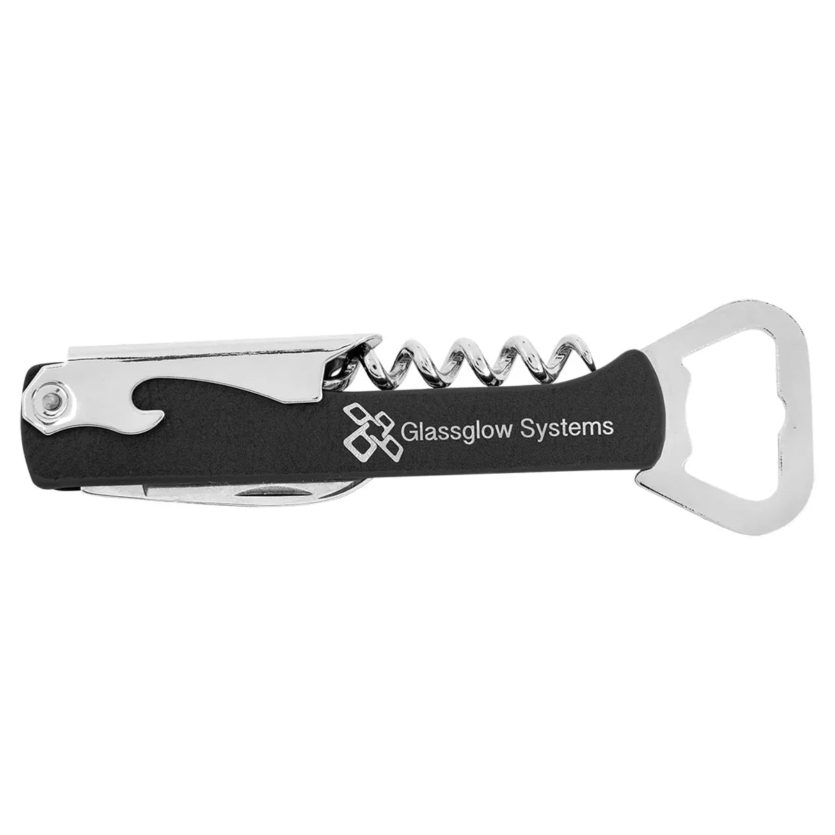 Black/Silver Laserable Leatherette Wine Bottle Opener