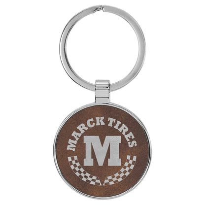 Rustic/Silver 1 1/2" Laserable Leatherette/Metal Round Keychain