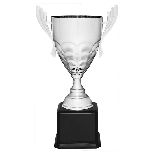 Silver Completed Metal Cup Trophy on Black Royal 21" Piano Finish Base
