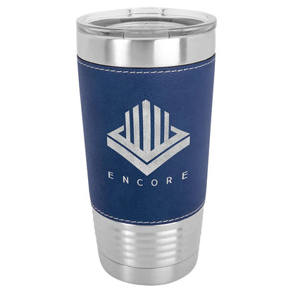 Blue/Silver Polar Camel 20 oz. Laserable Leatherette Tumbler with Clear Lid