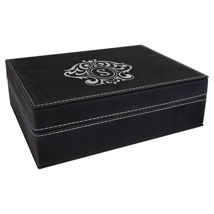 Black/Silver 8" x 6 3/8" Laserable Leatherette Premium Gift Box