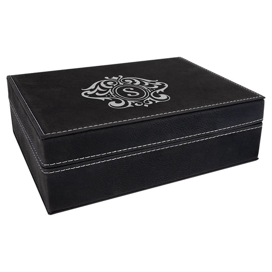 Black/Silver 8" x 6 3/8" Laserable Leatherette Premium Gift Box