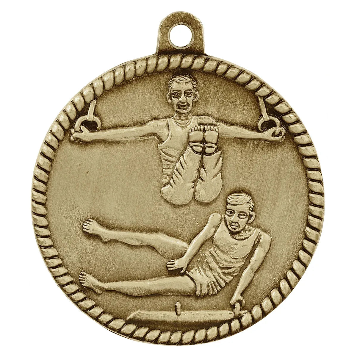 Antique Gold 2" Male Gymnastics High Relief Medal