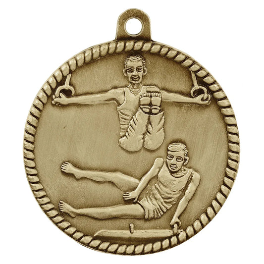 Antique Gold 2" Male Gymnastics High Relief Medal