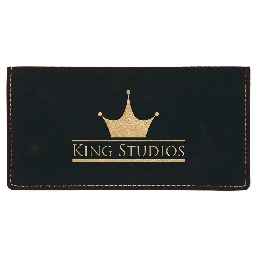 Black/Gold 6 3/4" x 3 1/2" Laserable Leatherette Checkbook Cover